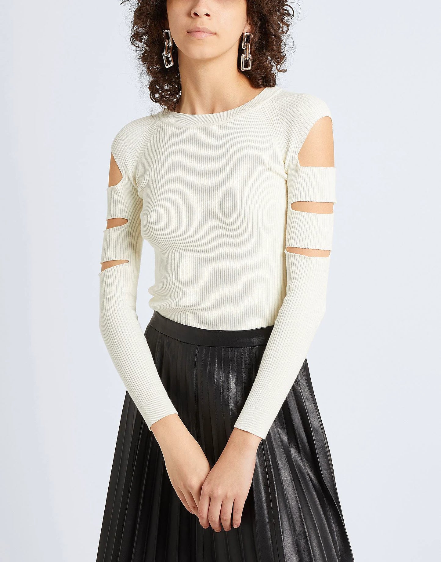 Ribbed Cotton Cut-Out Sweater