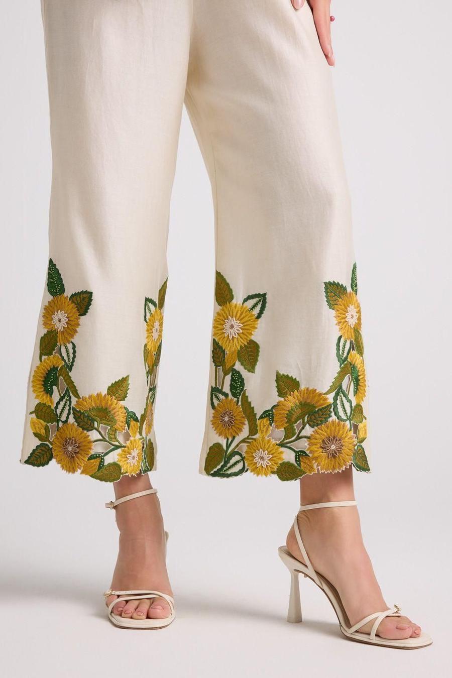 Ivory Sunflower Pants