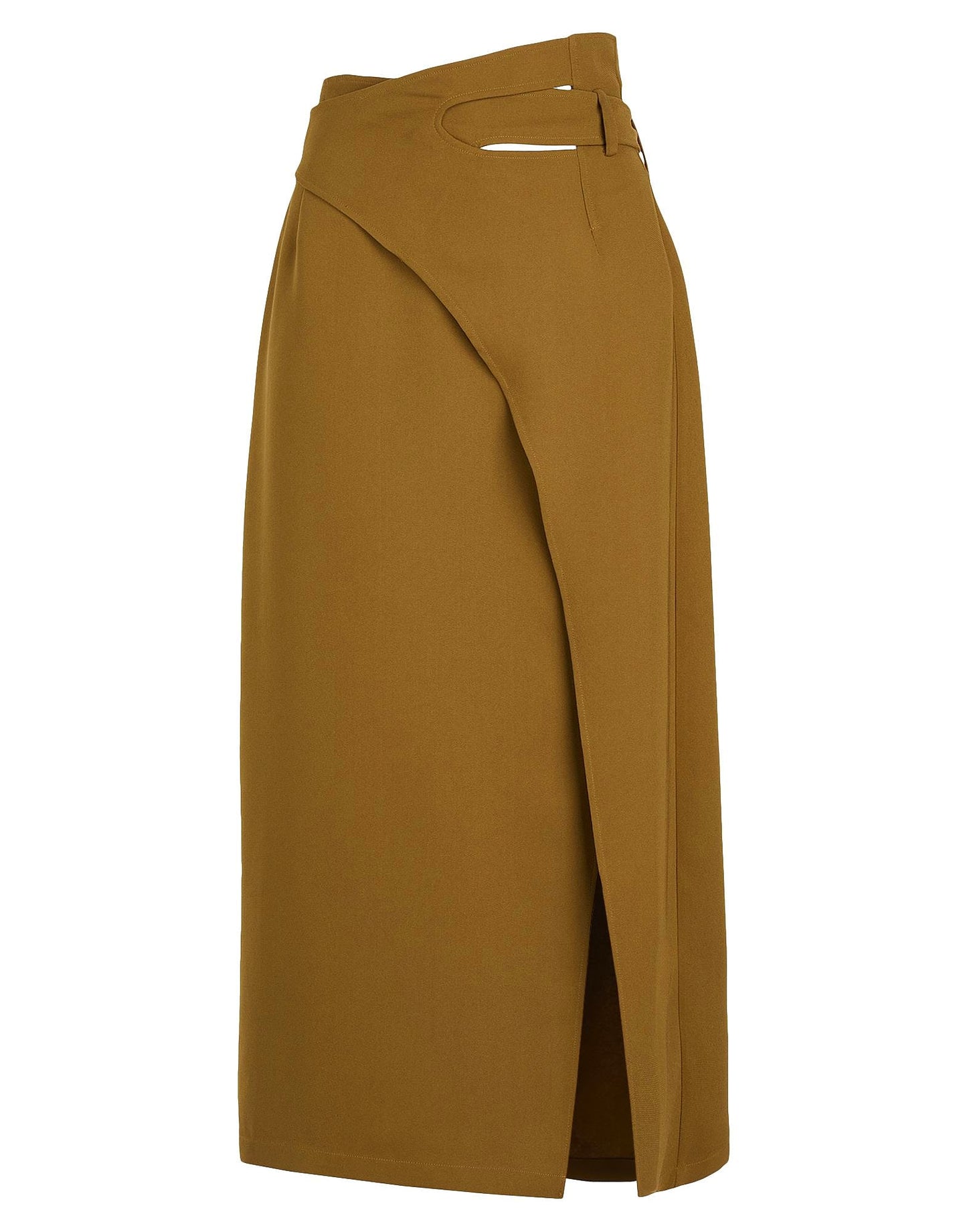Military Green Crepe Midi Skirt With Cut-Out Detailing