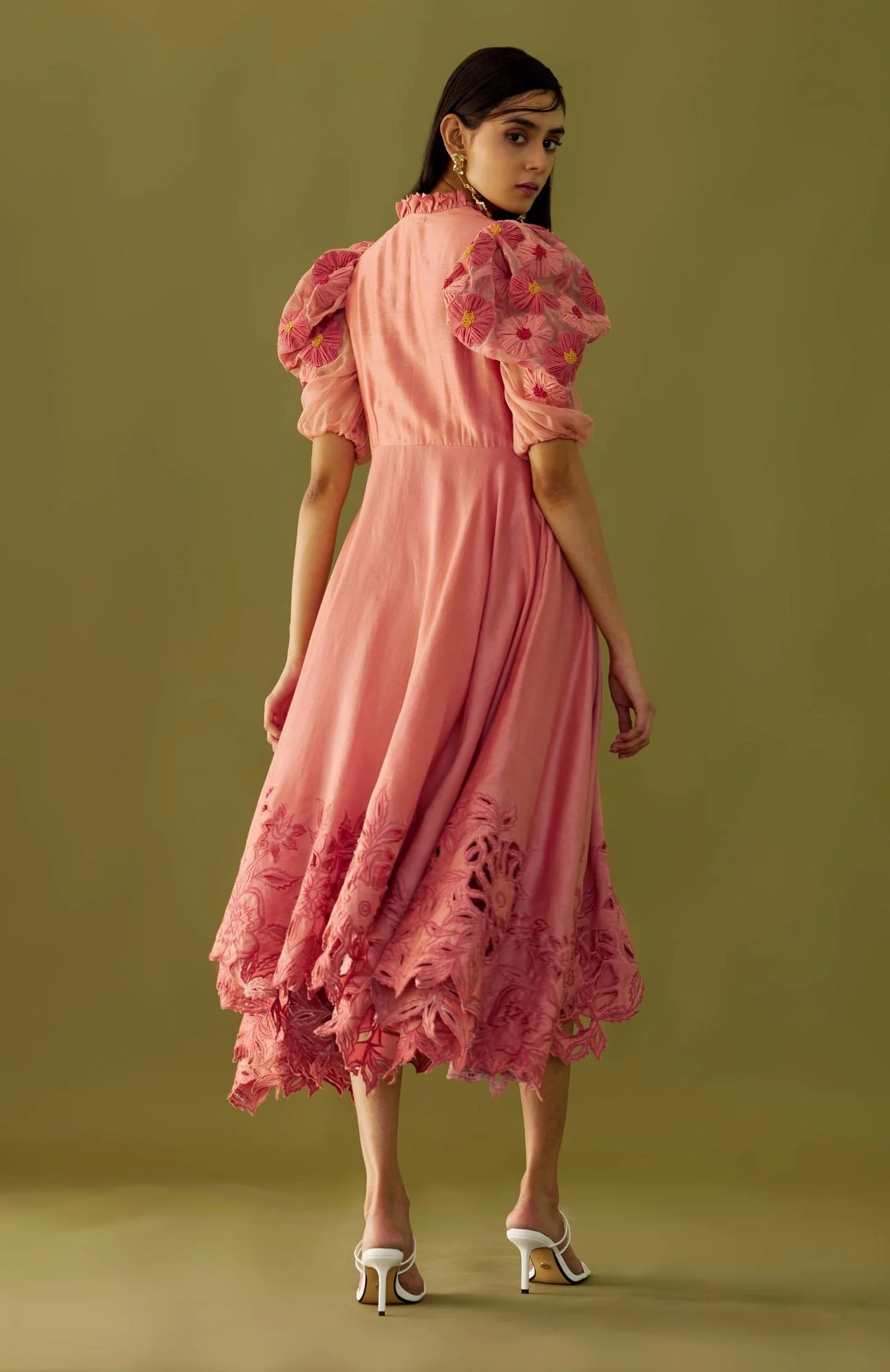 Fuchsia Ruched Cutwork
 Dress