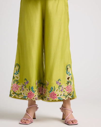 Lime Green Floral Cutwork Pants
