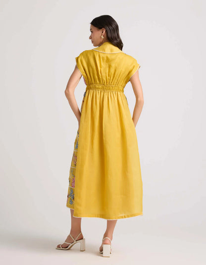Yellow Checkered Shirt Dress