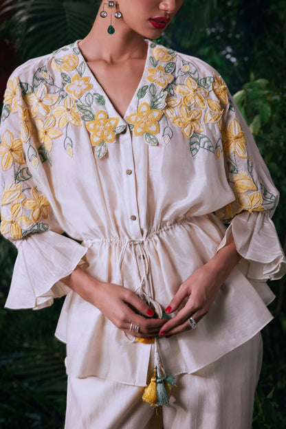 Ivory Plumeria Kimono Shirt