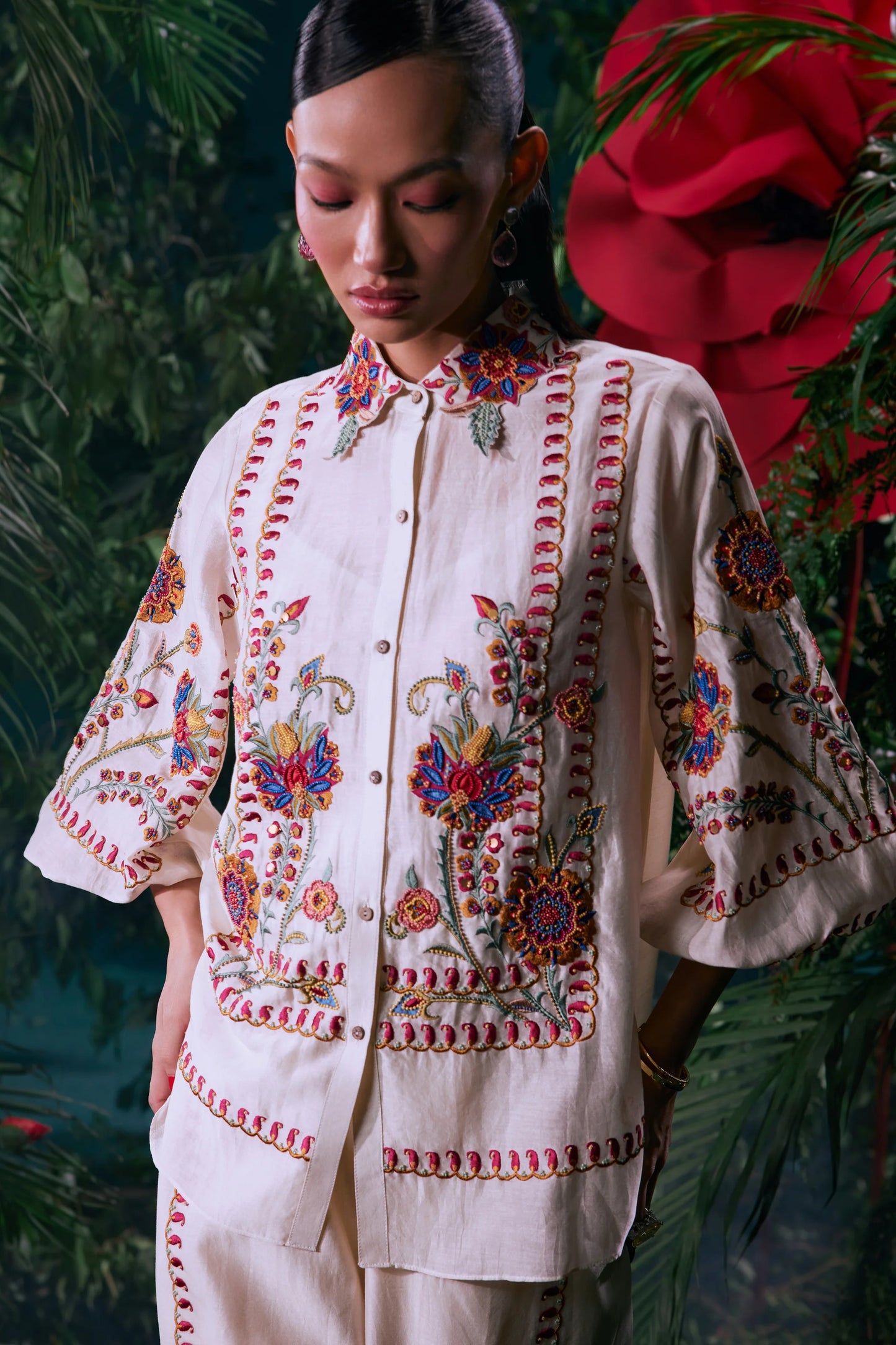 Ivory Multicolor Embroidered Shirt