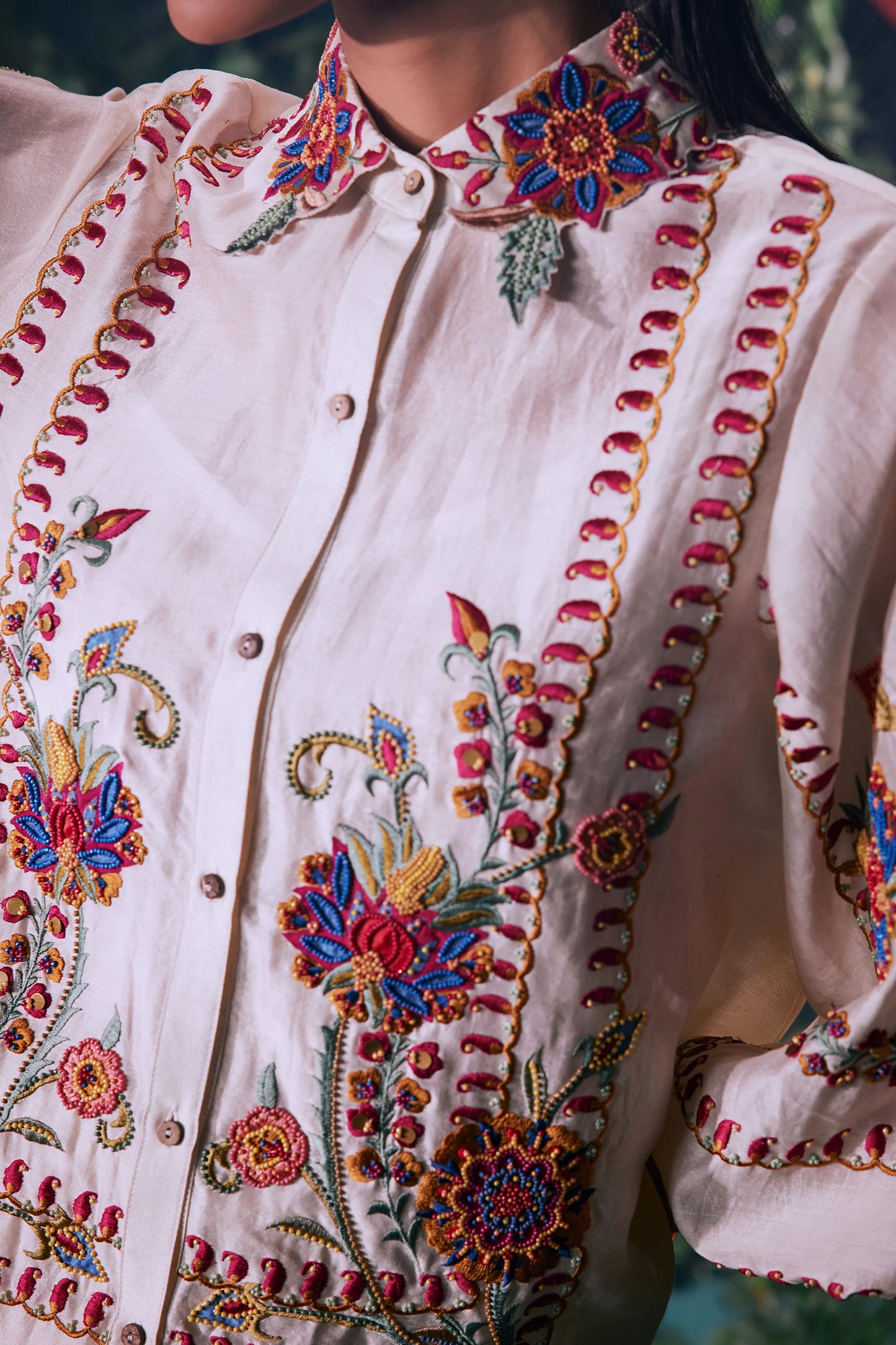 Ivory Multicolor Embroidered Shirt