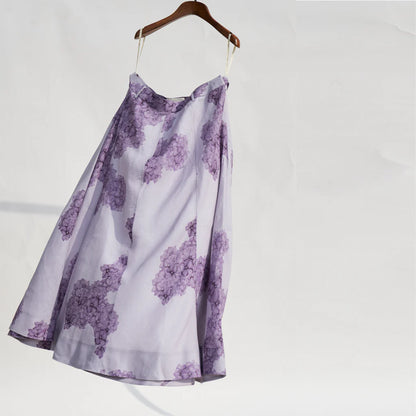 Mauve Clutter Print Linen Skirt With Organza Shirt  Set