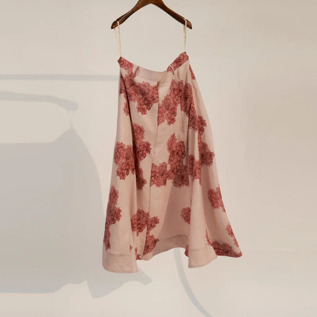 Beige And Rust Linen Skirt With Organza Shirt  Set