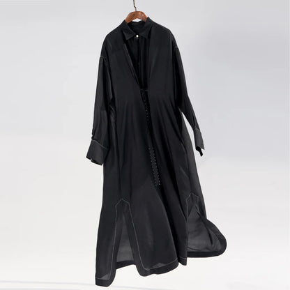 Solid Black Silk Shirt Dress