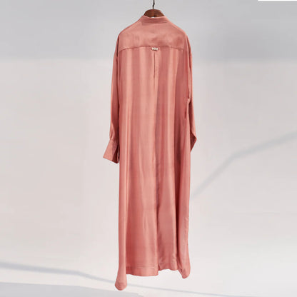 Solid Peach Silk Shirt Dress